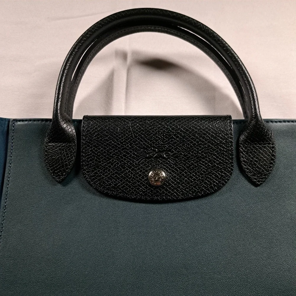 Longchamp Cabas Re-Play Canvas & Leather Two-Tone Tote Teal & Mustard Blk Handle